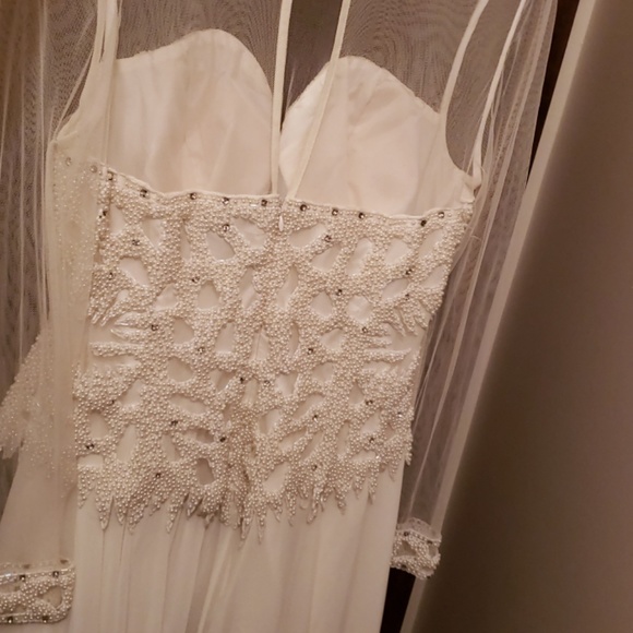 Peak Evenings Off-White Hand Beaded Gown - Picture 6 of 8